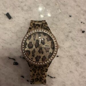 Leopard Print Women's Watch with Rhinestones